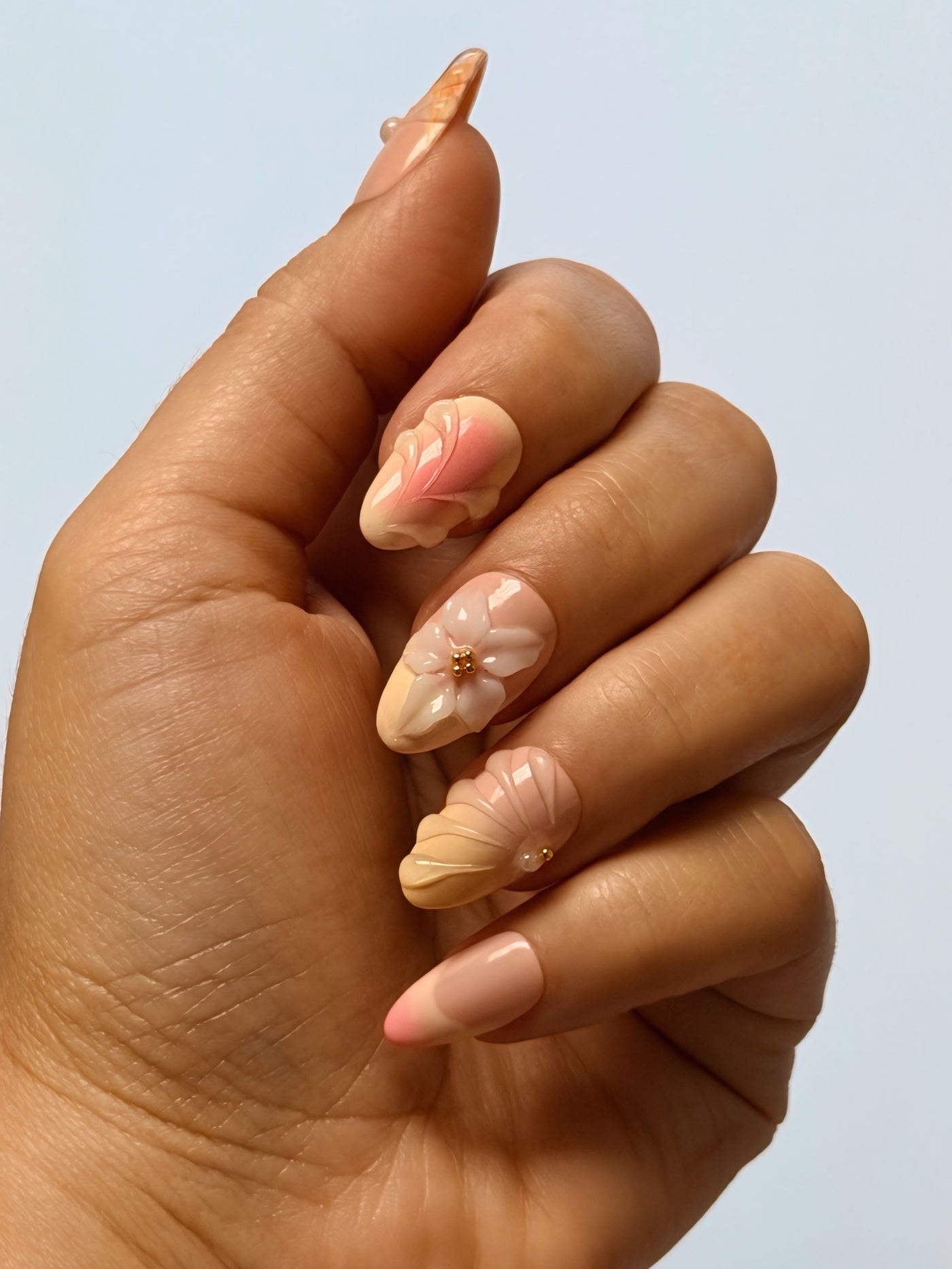 Seashell Floral | 3D Ocean Pearl Press-On Nails