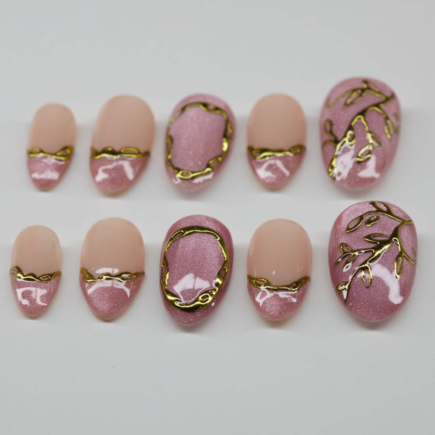 Rose Quartz Luxe | 3D Gold Chrome & Cat-Eye Press-On Nails