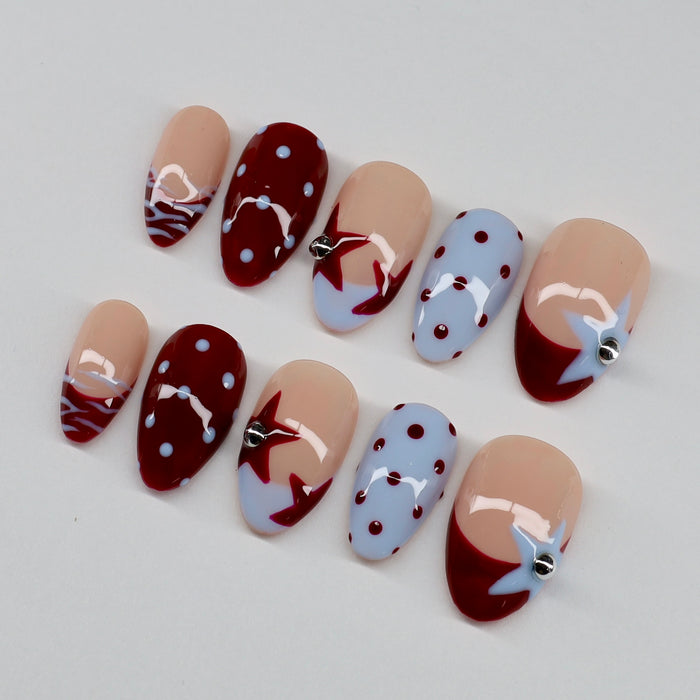 Retro Star Set | Red & Blue Y2K Star Press-On Nails