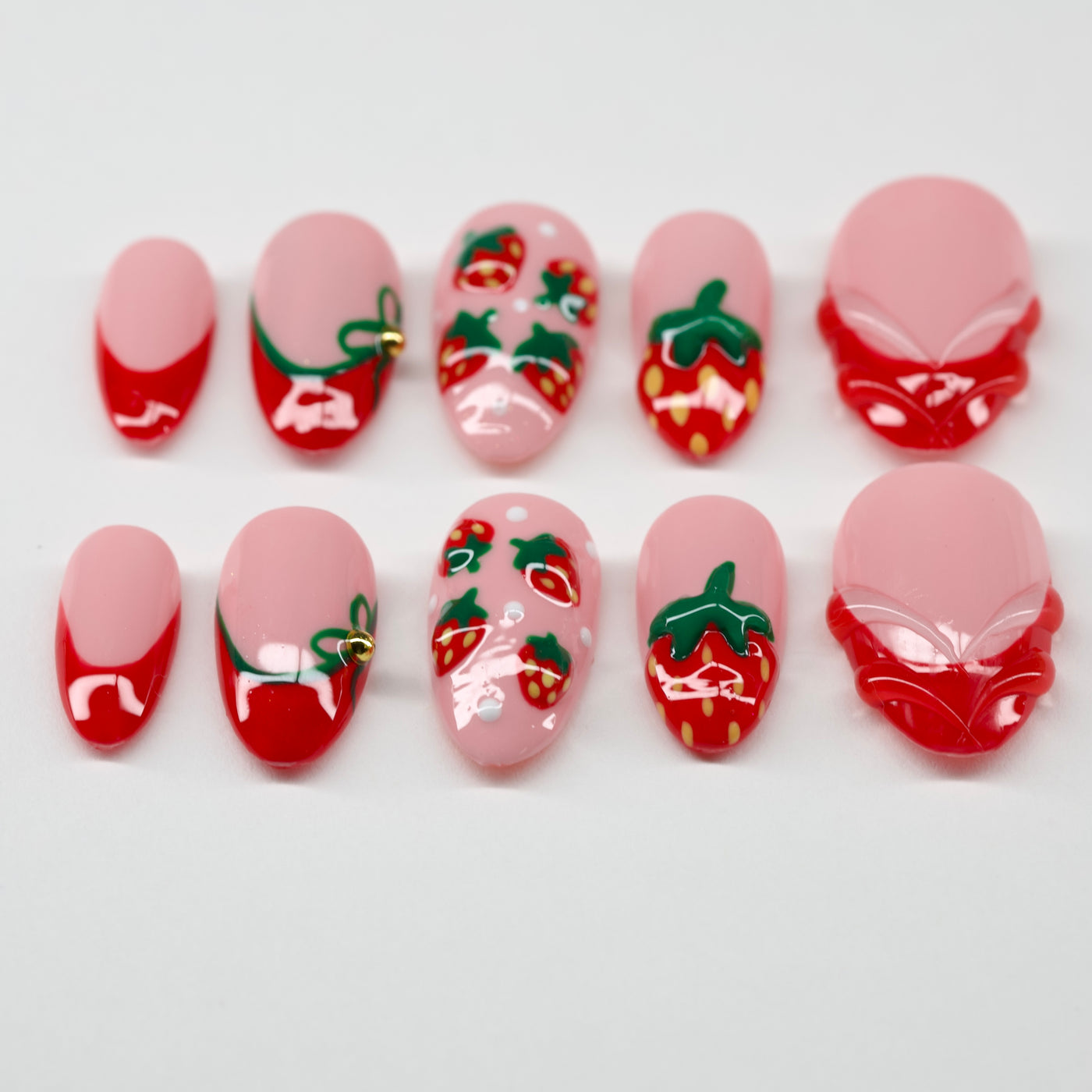 Sweet Strawberry Shortcake | 3D Strawberry Press-On Nails