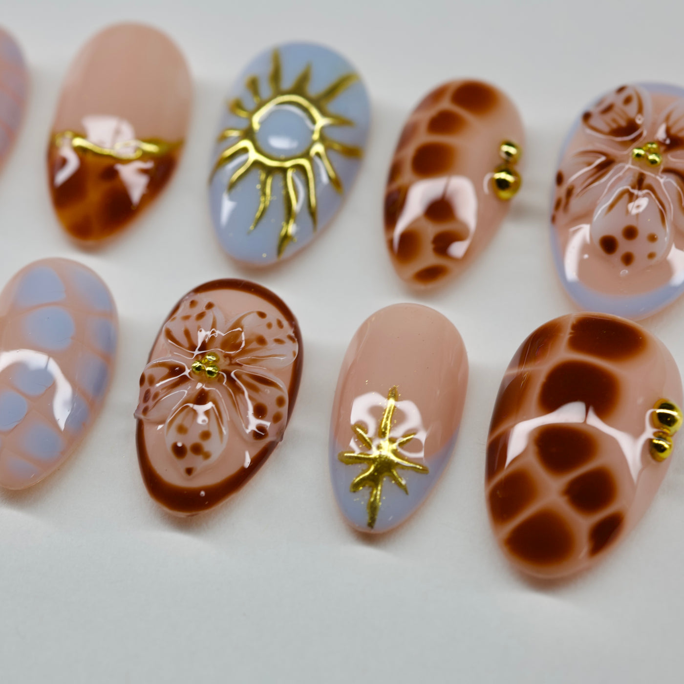 Celestial Tortoise | 3D Gold Celestial & Floral Press-On Nails