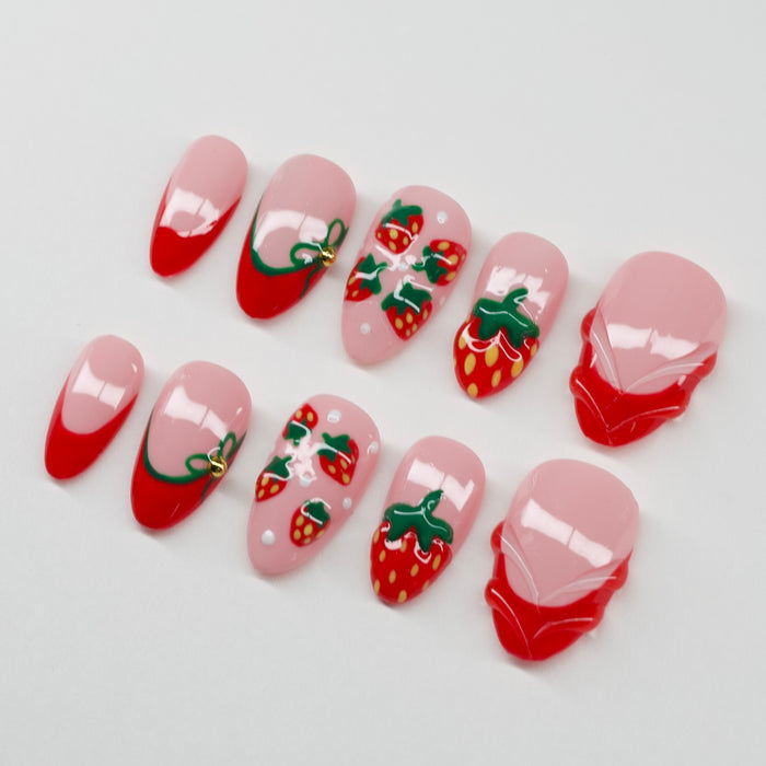 Sweet Strawberry Shortcake | 3D Strawberry Press-On Nails