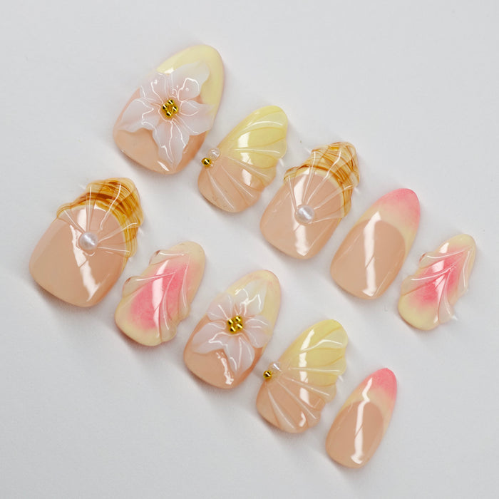 Seashell Floral | 3D Ocean Pearl Press-On Nails