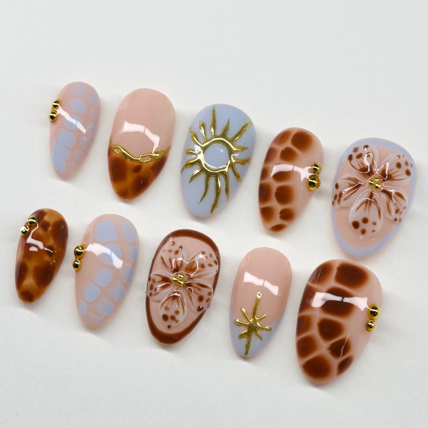Celestial Tortoise | 3D Gold Celestial & Floral Press-On Nails