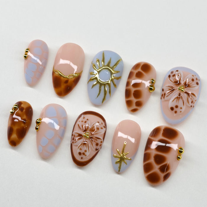 Celestial Tortoise | 3D Gold Celestial & Floral Press-On Nails